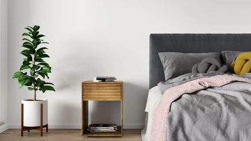 Woodek Design Nachttisch EMMA, skandinavische Nachtkonsole mit Schublade, H 50 x B 40 x T 38 cm (Ablagetische aus geöltem Eichenholz, 2-St., funktionale Beistelltische), grifflose und kompakte Nachttischkonsole
