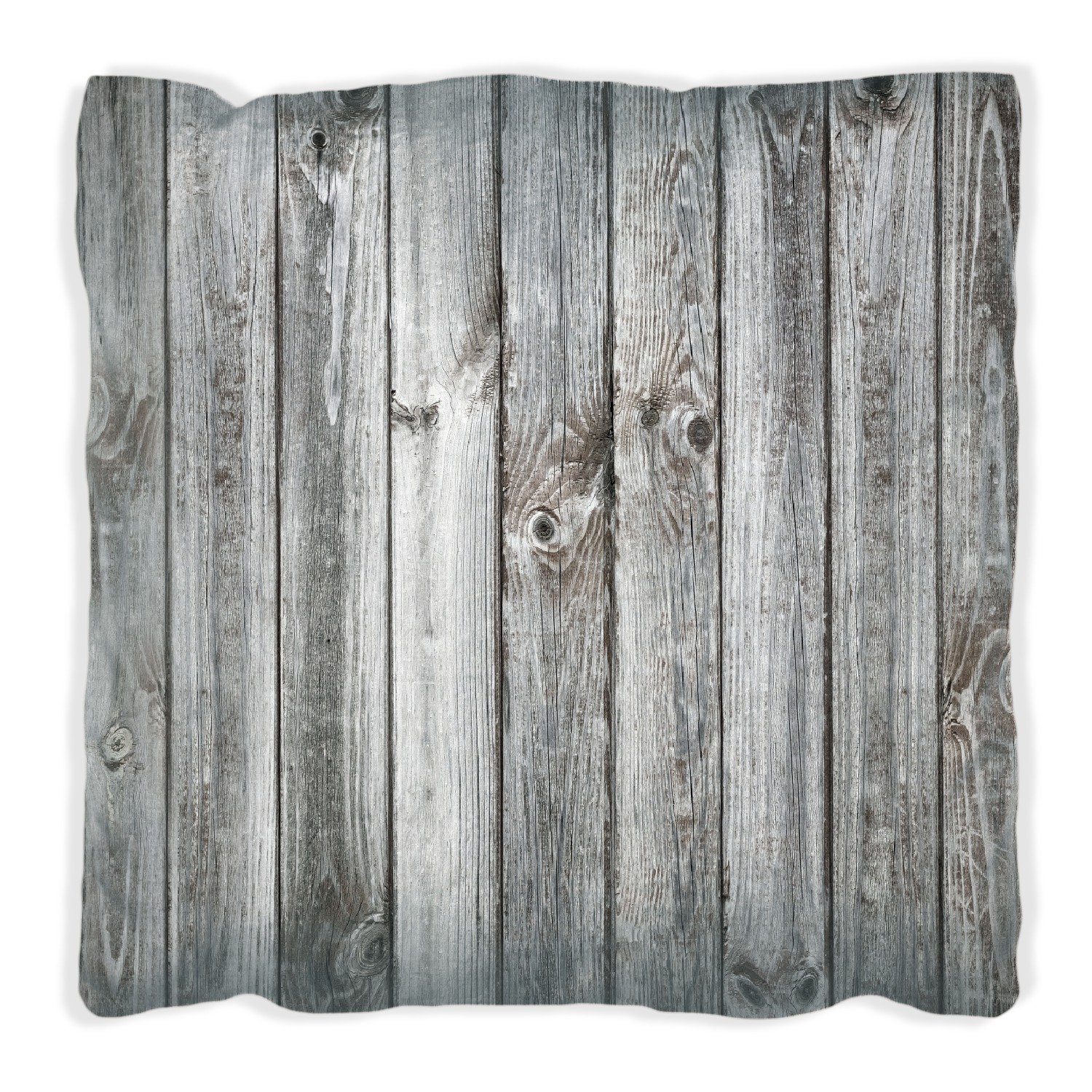 Holz Dielen Asteinschlüssen, handgenäht Dekokissen Paneele Wallario hellgraues mit Holz-Optik Textur