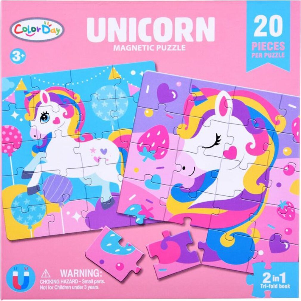 TEDDIES Puzzle COLOR DAY Magnetisches Puzzle Welt der Einhörner 2x20 Teile, Puzzleteile