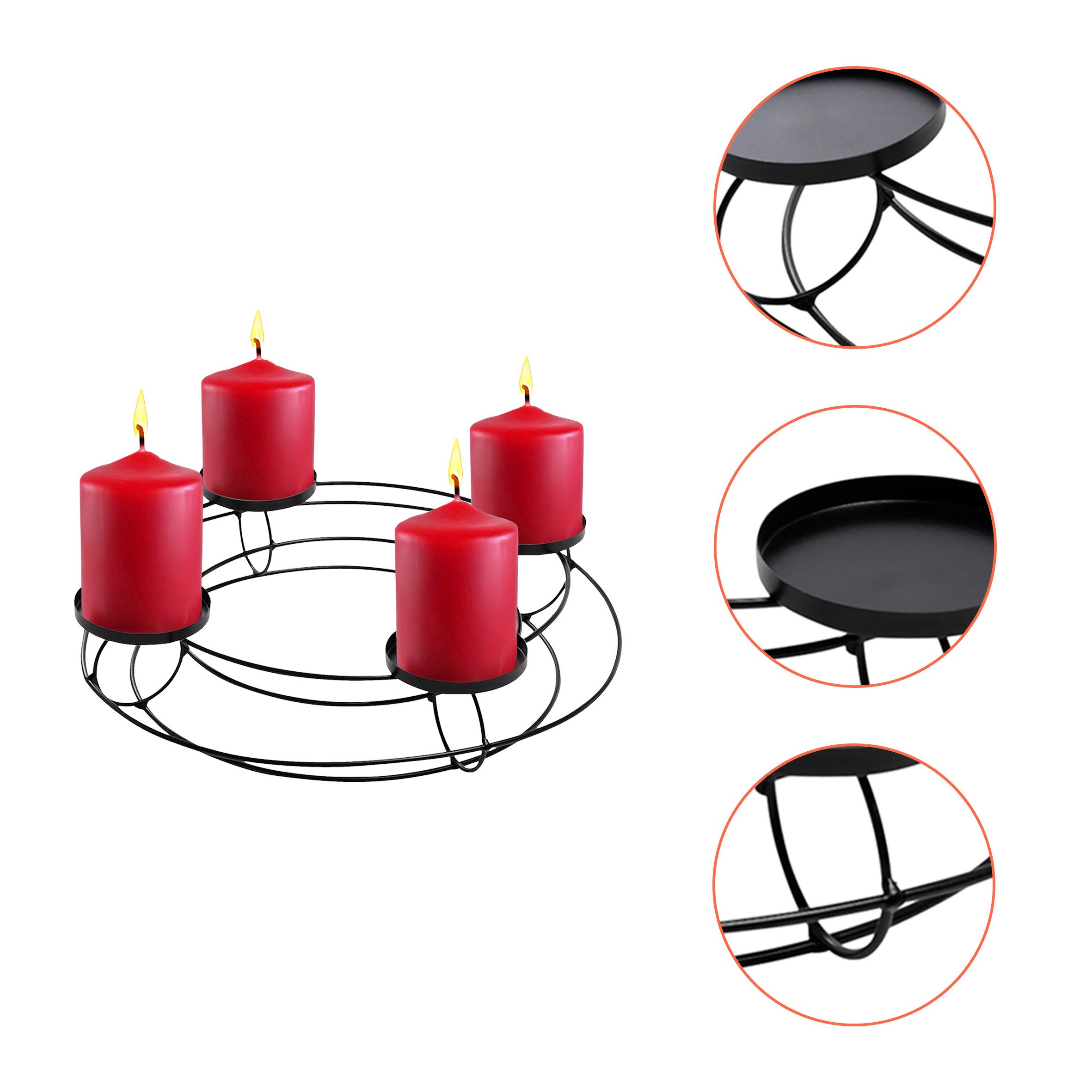 Spetebo Adventskranz aus Metall in schwarz für 4 Stumpenkerzen Ø 30 cm, geformt wie eine Schale - Ideal zum Dekorieren