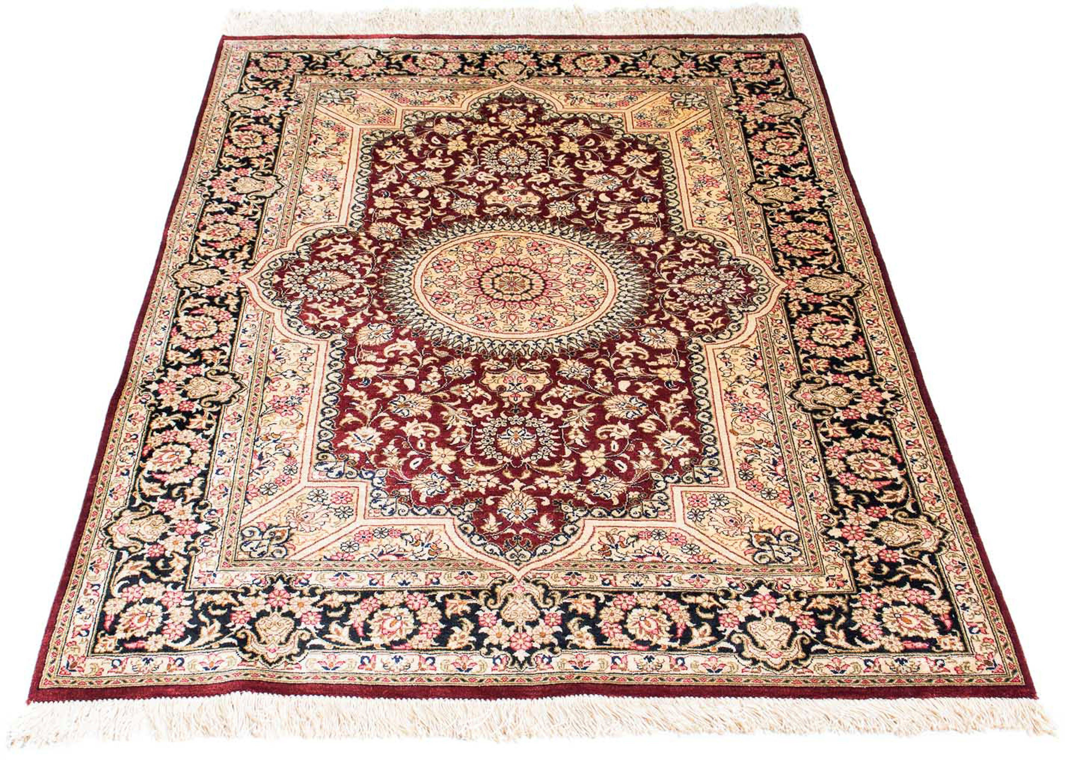 Orientteppich Perser - Ghom - 144 x 95 cm - dunkelrot, morgenland, rechteckig, Höhe: 10 mm, Wohnzimmer, Handgeknüpft, Einzelstück mit Zertifikat