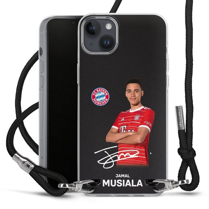 DeinDesign Handyhülle Jamal Musiala Offizielles Lizenzprodukt FC Bayern München Apple iPhone 14 Plus Handykette Hülle mit Band Case zum Umhängen