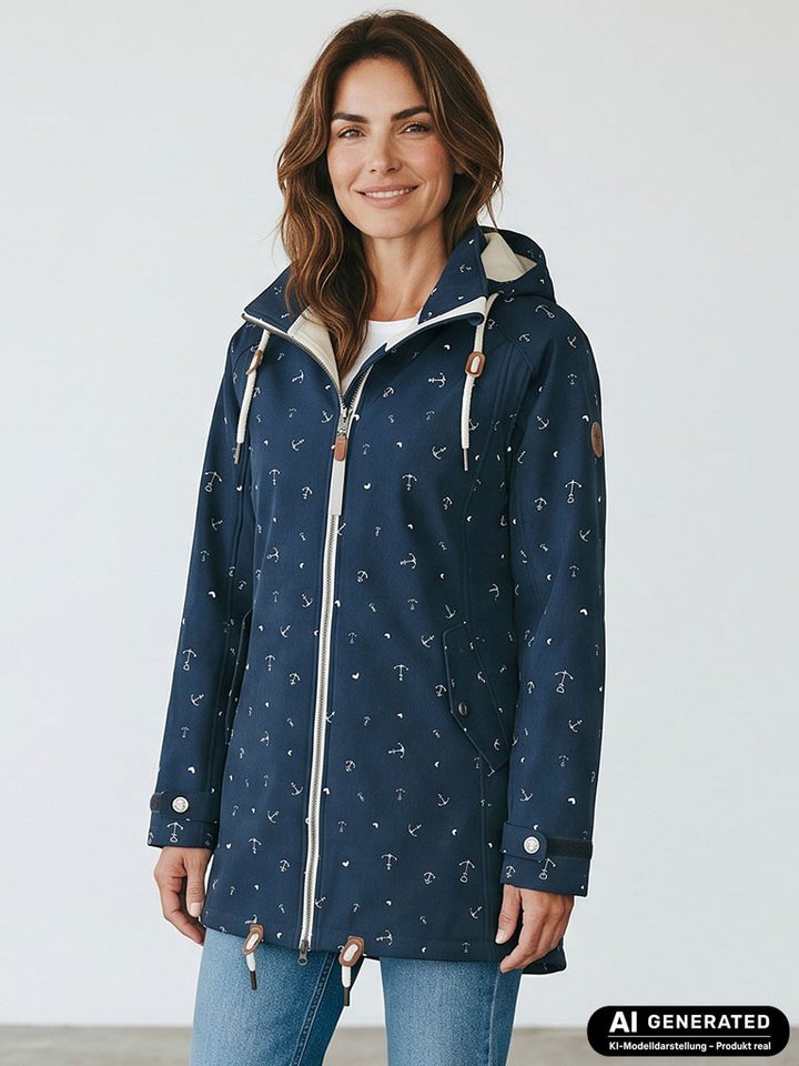 Dry Fashion Softshellmantel Plön Damen Softshelljacke Plön Allover-Print Anker mit Fleece-Innenfutter