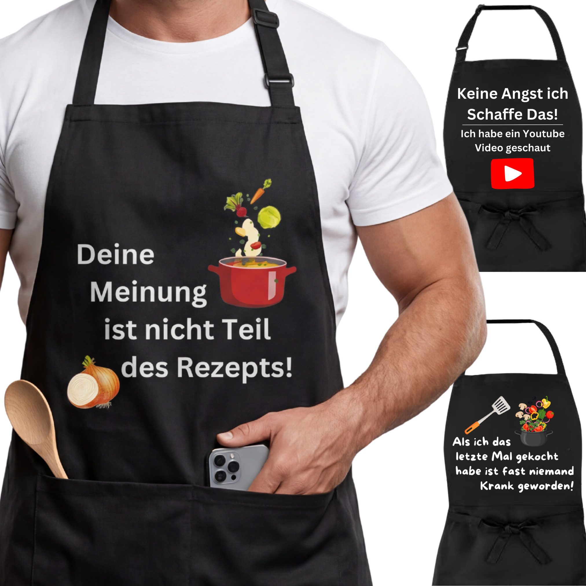 Curry Master Kochschürze Lustige Grillschürze mit Spruch - Geschenkidee, 100% Baumwolle, Doppelnähte, Einstellbare Größe, 2 Front-Taschen