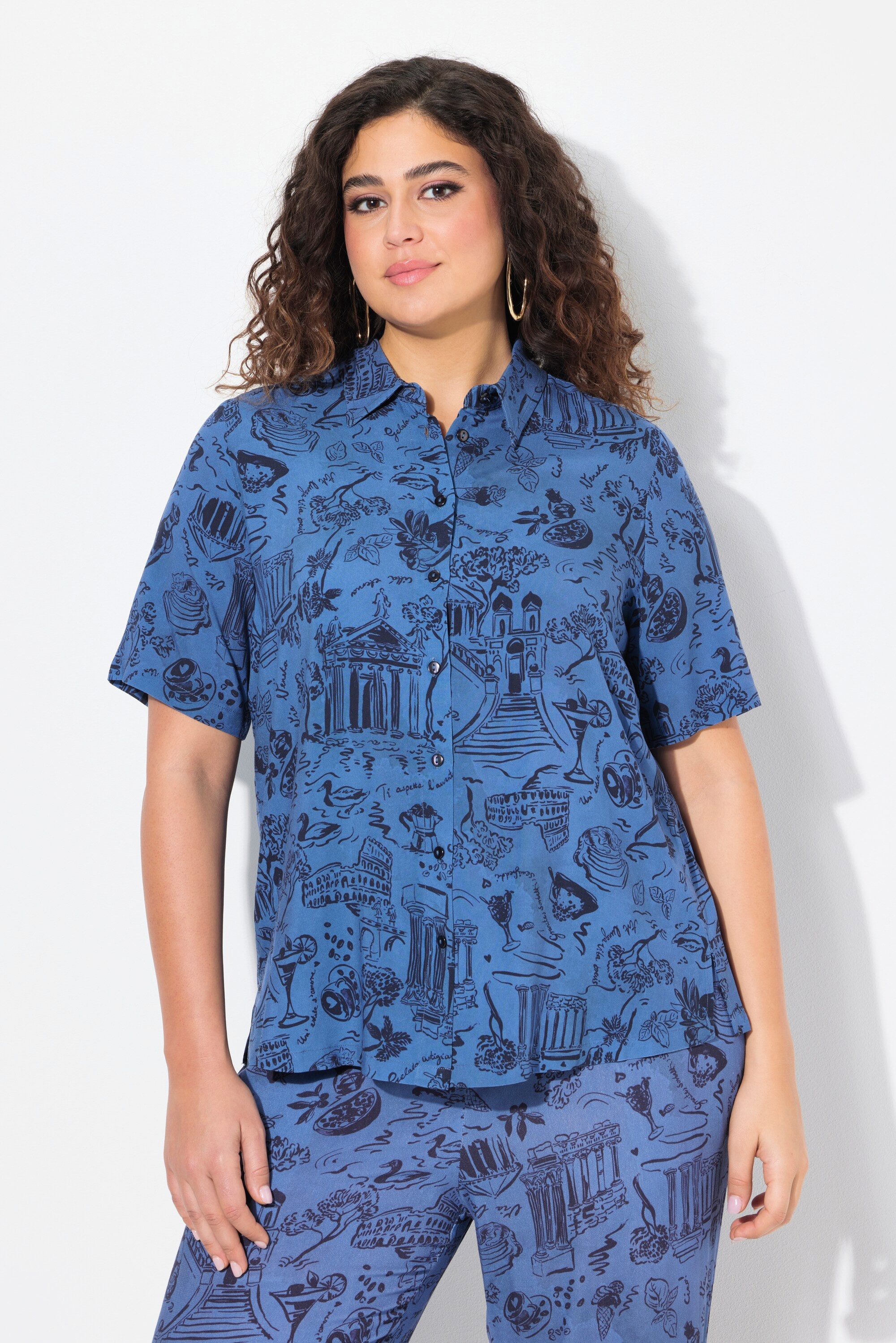 Ulla Popken Hemdbluse Bluse Holiday Hemdkragen Halbarm günstig online kaufen