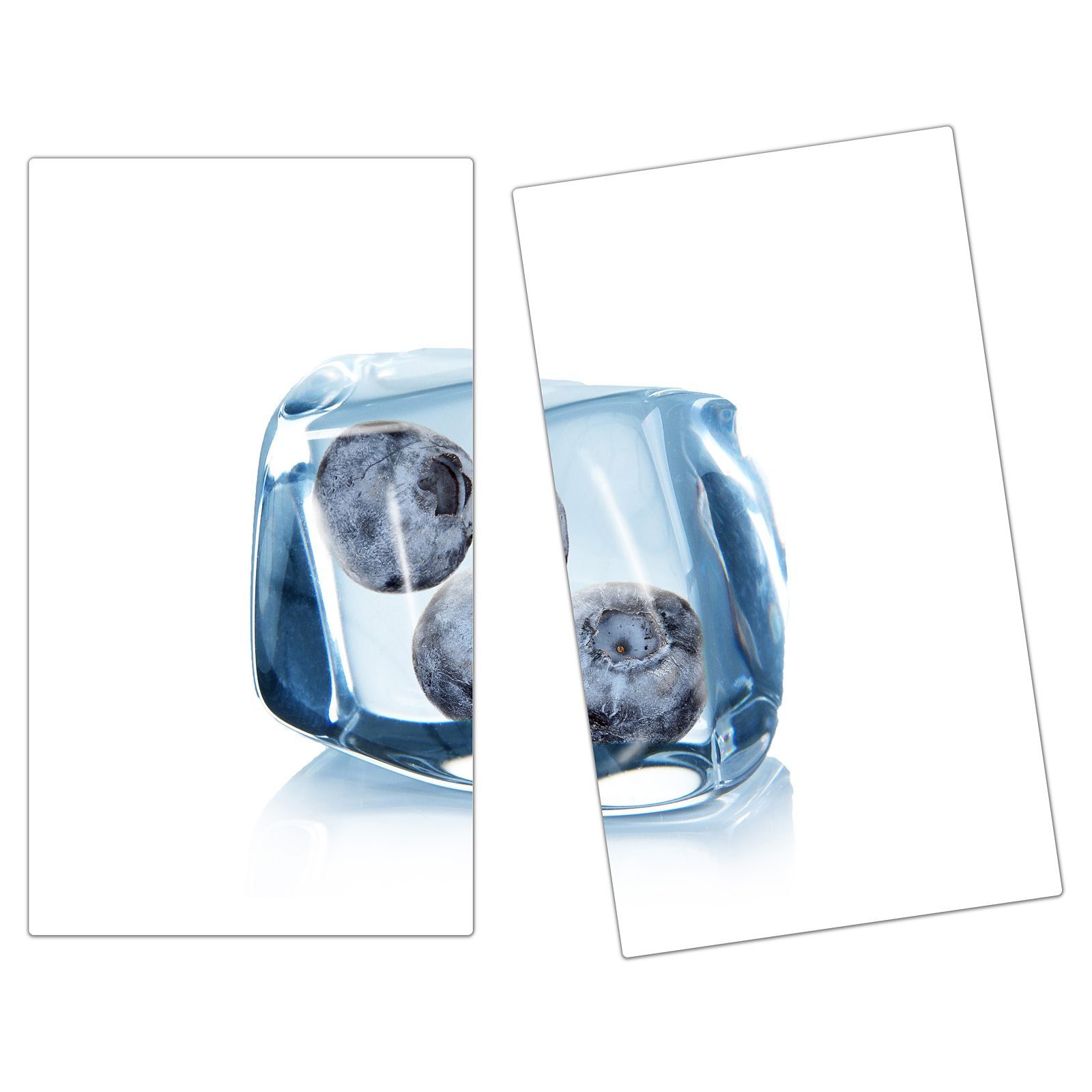 (2 tlg) Glas aus Herd-Abdeckplatte Primedeco Spritzschutz Glas, Heidelbeereneiswürfel, Herdabdeckplatte