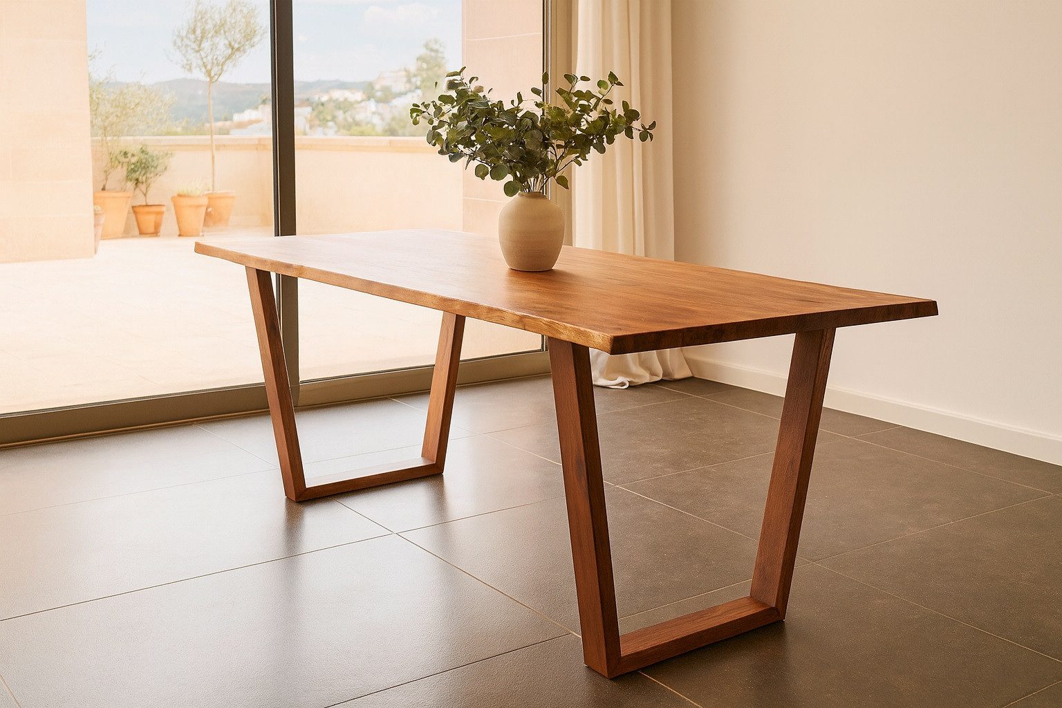 SAM® Baumkantentisch Palamos, massives Akazienholz, echte Baumkante, Holzgestell V-Form