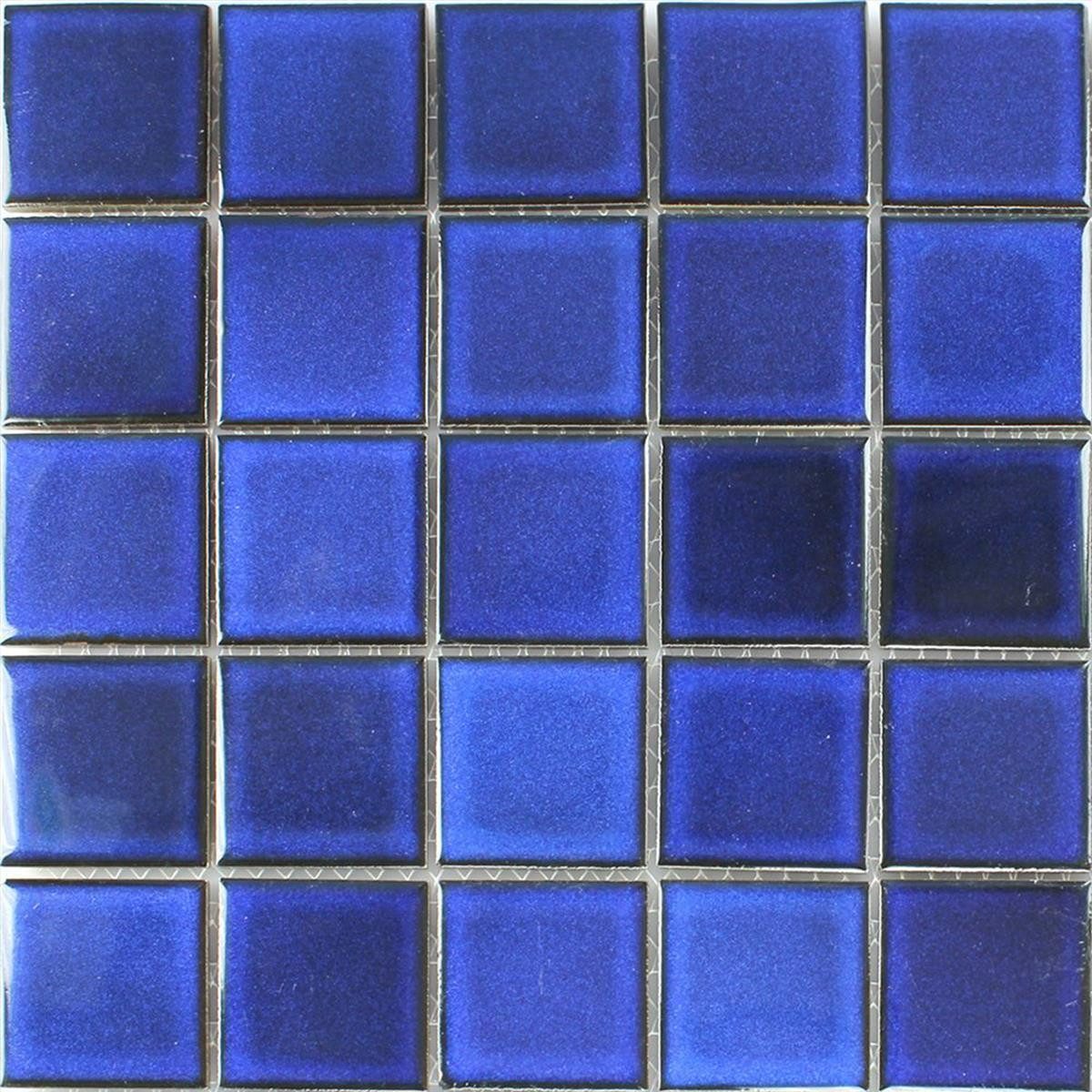 Mosafil Mosaikfliesen Keramik Mosaikfliesen Blau Uni, Keramik 30.500x30.500, blau, Verlegefertig auf ein Netz geklebt - Frostsicher - Wasserfest