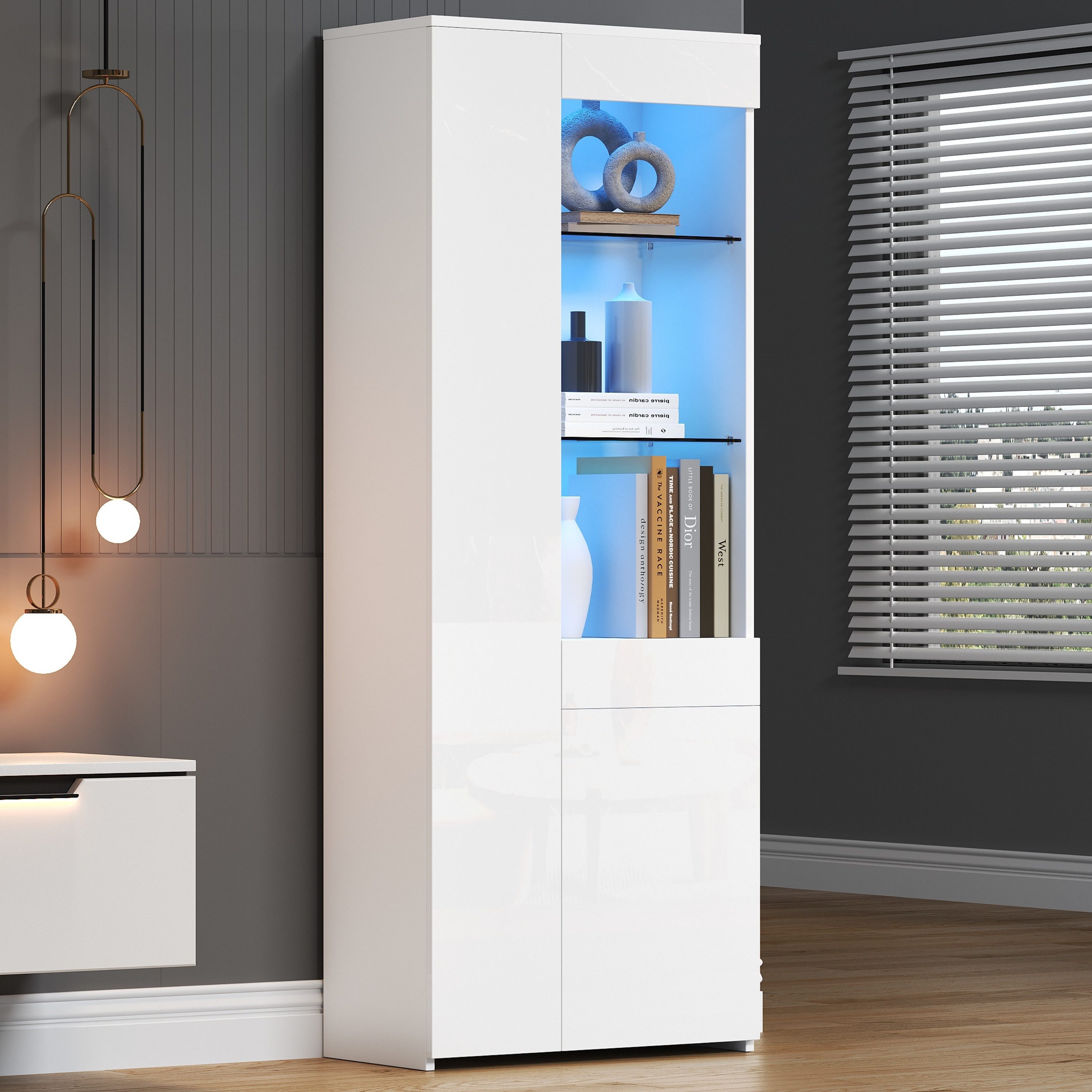 Merax Glasvitrine hochglanz Vitrine mit LED günstig online kaufen