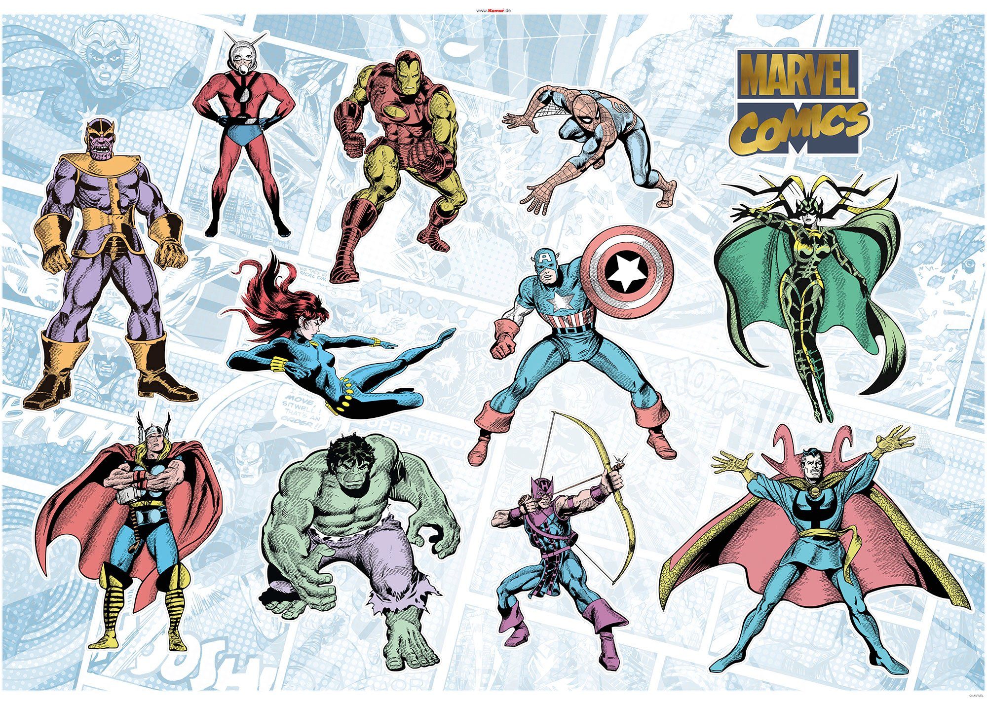 Komar Wandtattoo Marvel Comics Collection (11 St), 100x70 cm (Breite x Höhe), selbstklebendes Wandtattoo