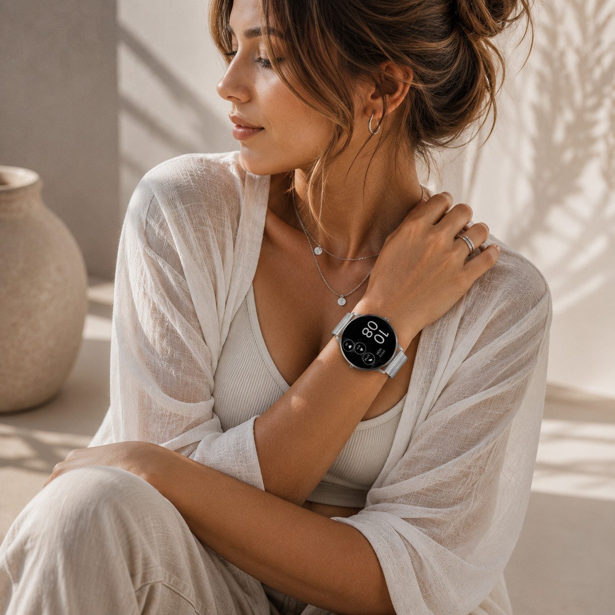 XCOAST SIONA2 UNISEX Smartwatch (4,2 cm/1,3 Zoll, iOS, Android), Edelstahl, 7 Tage Akku, Wasserdicht, Flach, Puls/Blutdruck, 7 Tage Akku, AMOLED, Edelstahl