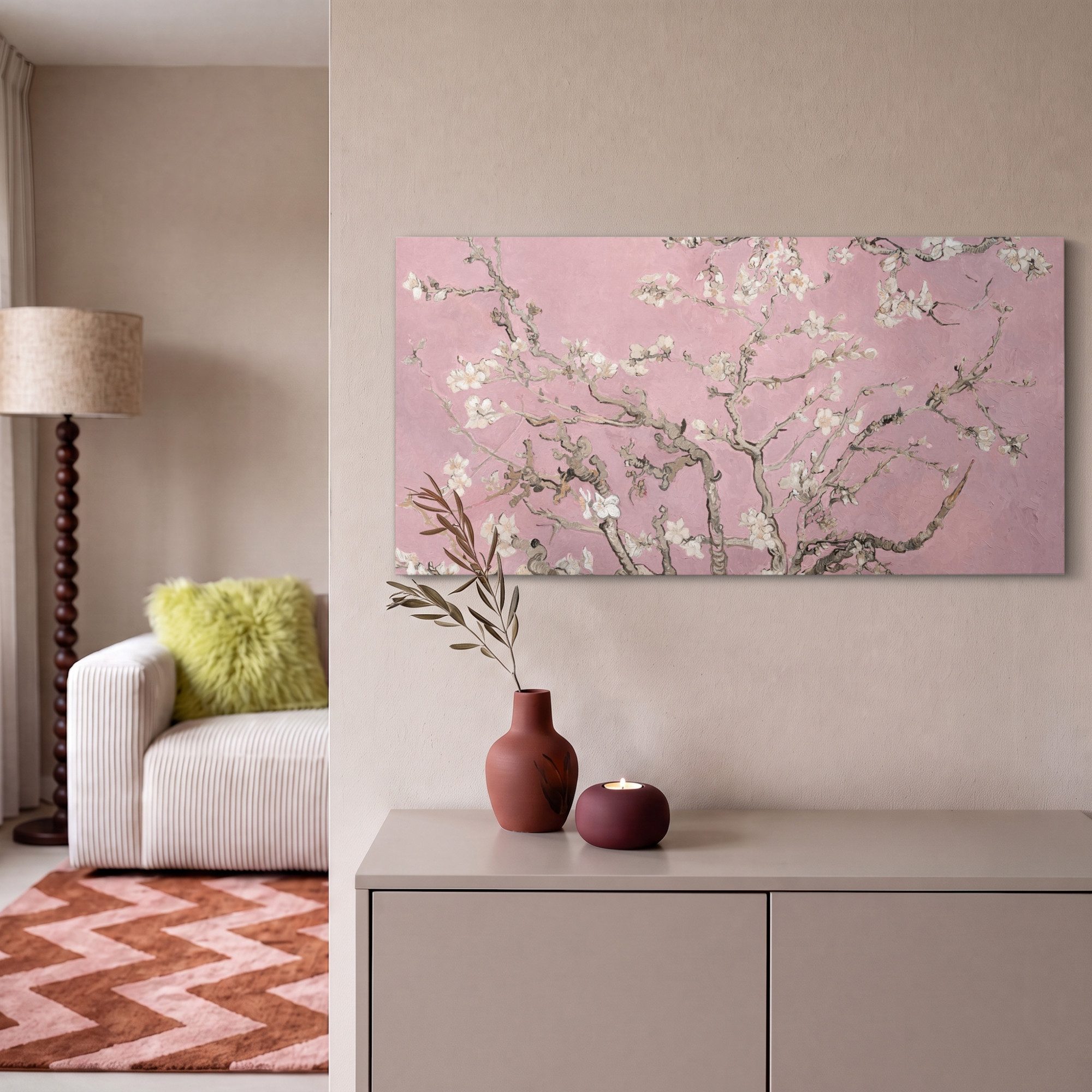 OneMillionCanvasses® Leinwandbild Panorama Mandelblüte - Kunst - Van Gogh - Rosa, Fotodruck (1 St), Wandbild, Deko Schlafzimmer Wohnzimmer Flur 40x20 cm – Bild 2 von 5