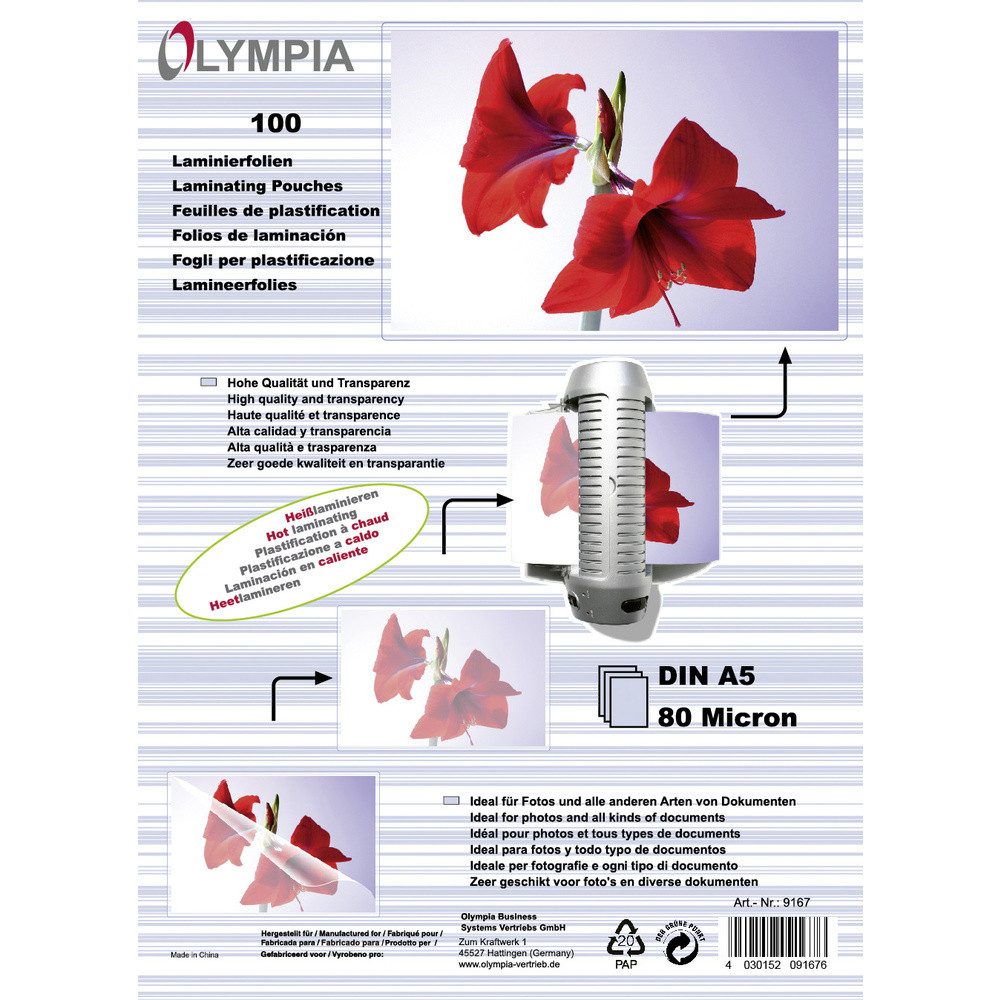 Olympia Laminiergerät Olympia Laminierfolie DIN A5 glänzend 100 St.