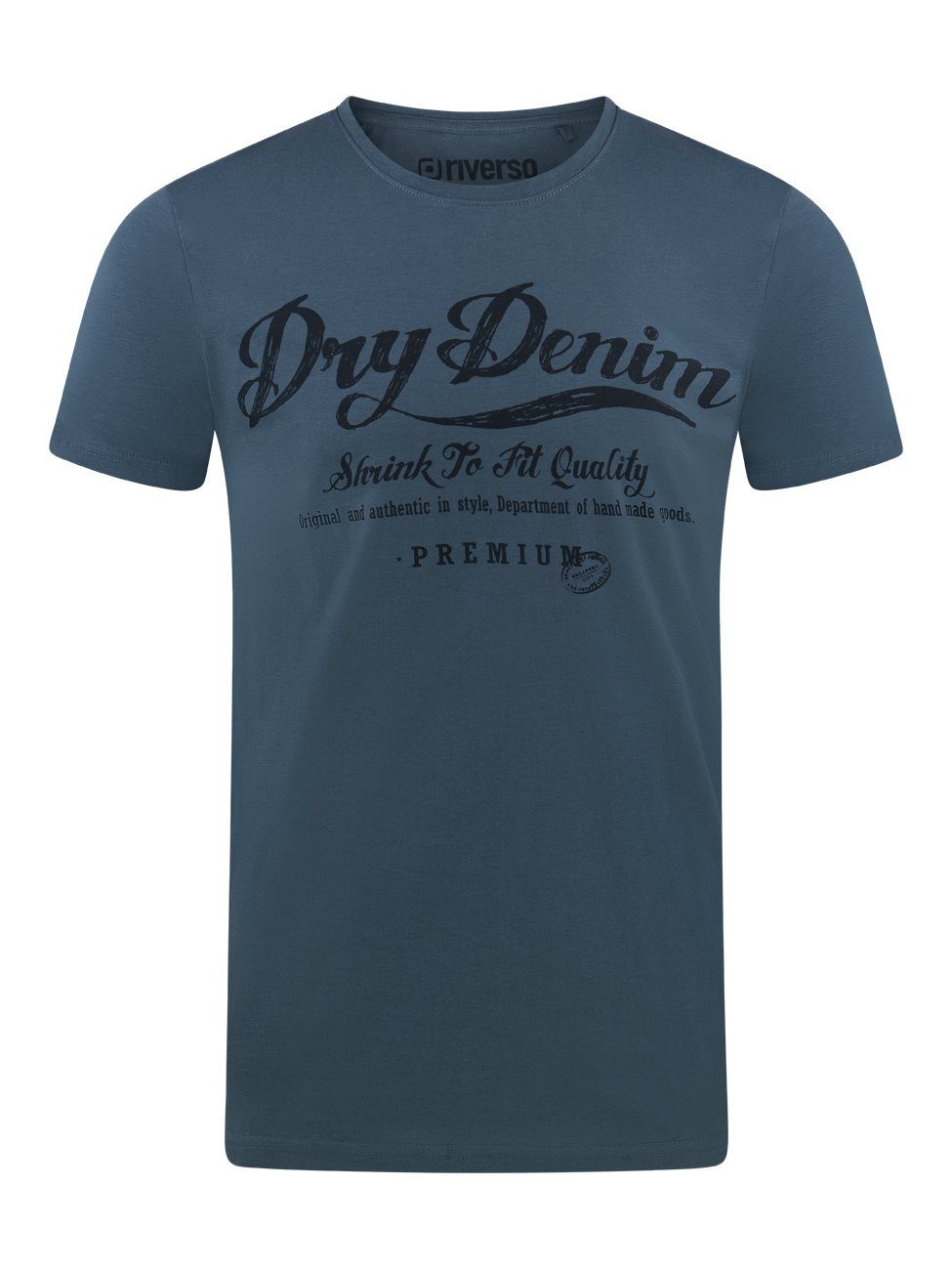 Fit RIVLeon mit Shirt aus Regular Kurzarm (1-tlg) Baumwolle Tee riverso Herren Printshirt (AJD) 100% Rundhalsausschnitt T-Shirt Blau