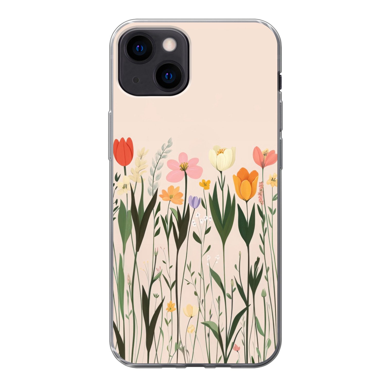 MuchoWow Handyhülle für Apple iPhone 13 Pastelltöne - Blumen - Illustration, Smartphone-Bumper, Print, Handy Schutzhülle Dünn