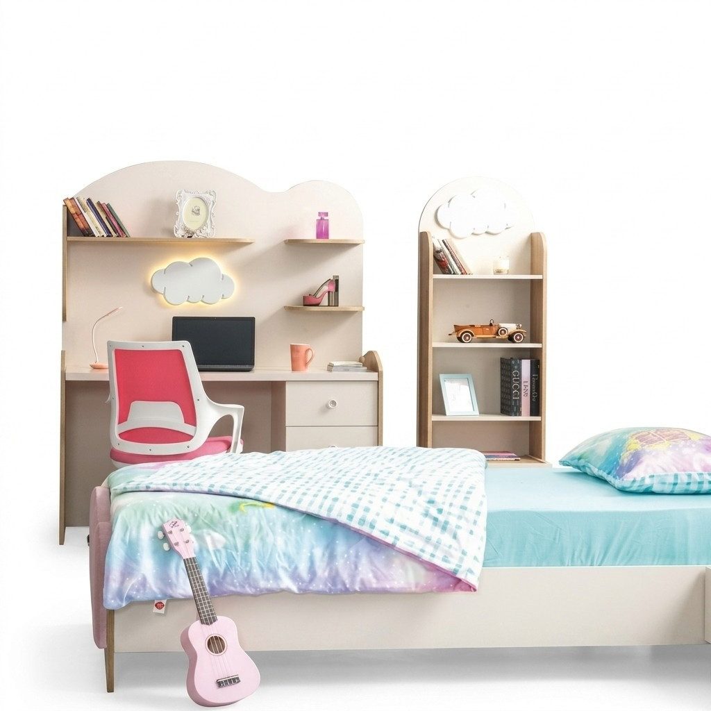 JVmoebel Kinderschreibtisch Rosa Schreibtisch aus Holz mit integriertem Bücherregal für Kinder (2-St., Buecherregal, Schreibtisch), Made in Europe