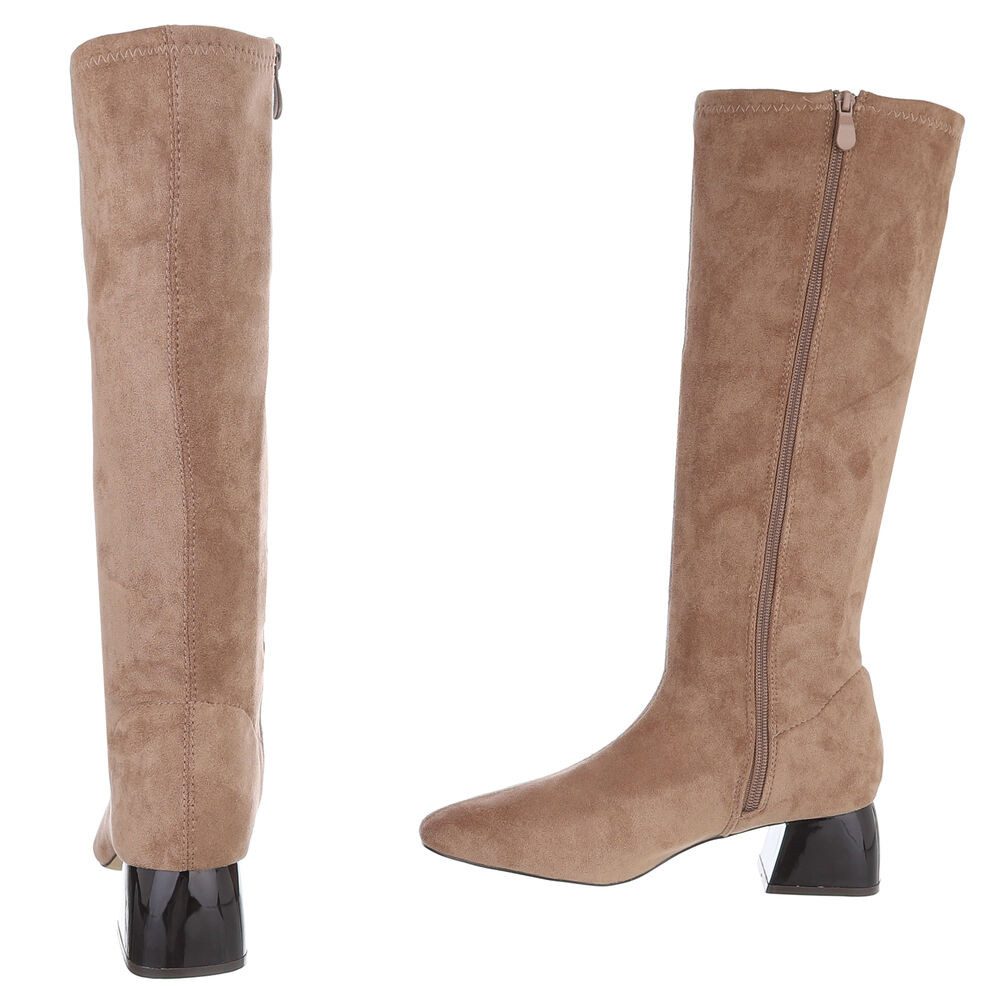 Ital-Design Elegante Damen-Stiefeletten mit Blockabsatz und Schaft Stiefel (90514947) Blockabsatz Stiefel in Hellbraun – Bild 5 von 5