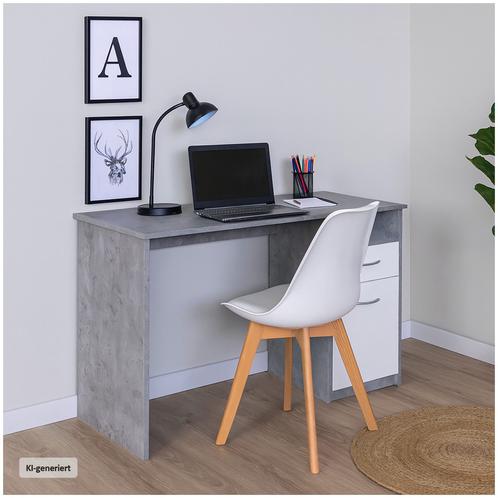 HTI-Living Regal-Schreibtisch Schreibtisch 120 x 76 cm Beton Weiß (Stück, 1-St., 1 Schreibtisch), Bürotisch Computertisch mit Stauraum