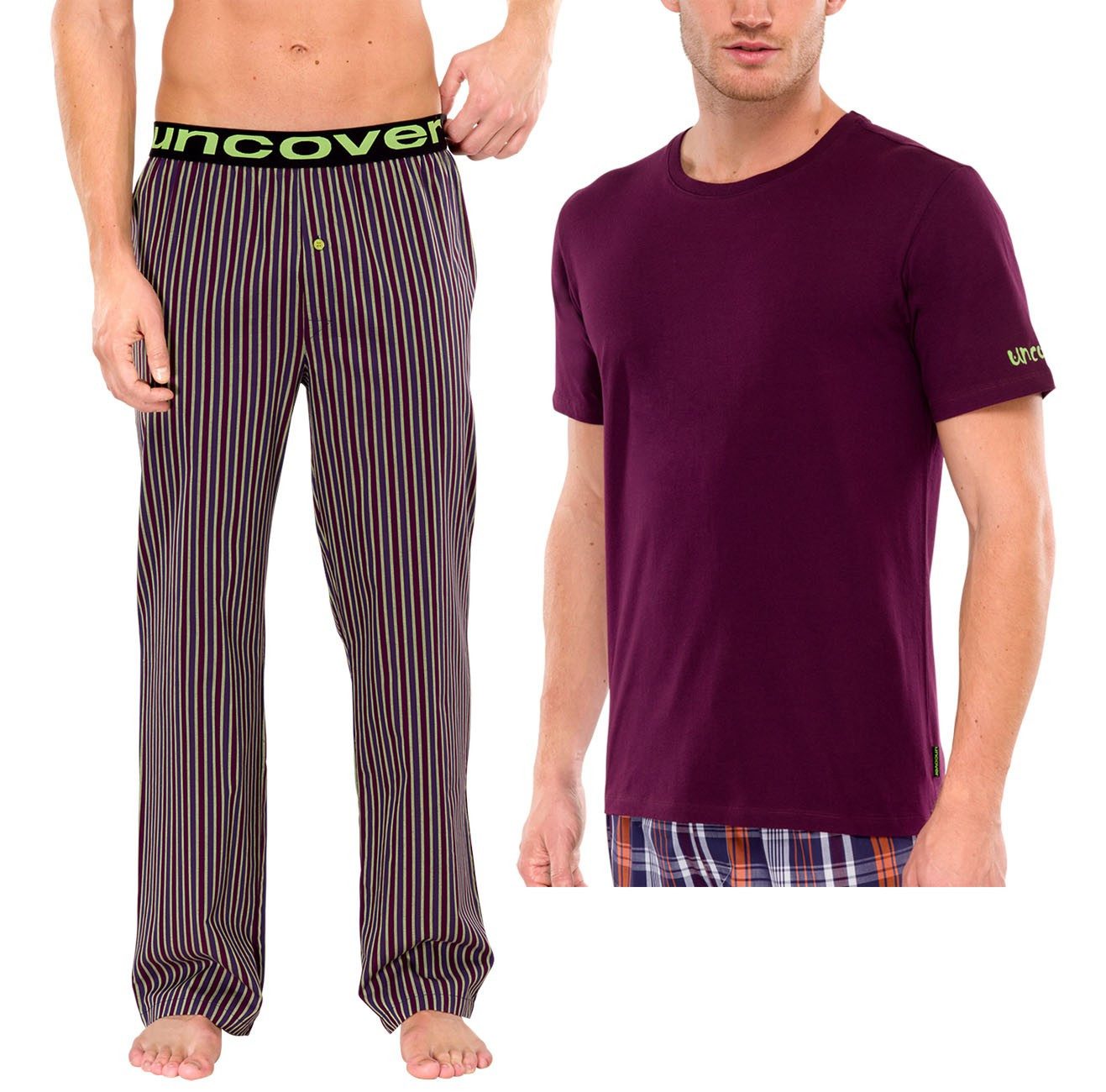 Schiesser Schlafanzug Uncover (Set, 2 tlg) Herren Pyjama Kurzarm Baumwolle lange Webhose