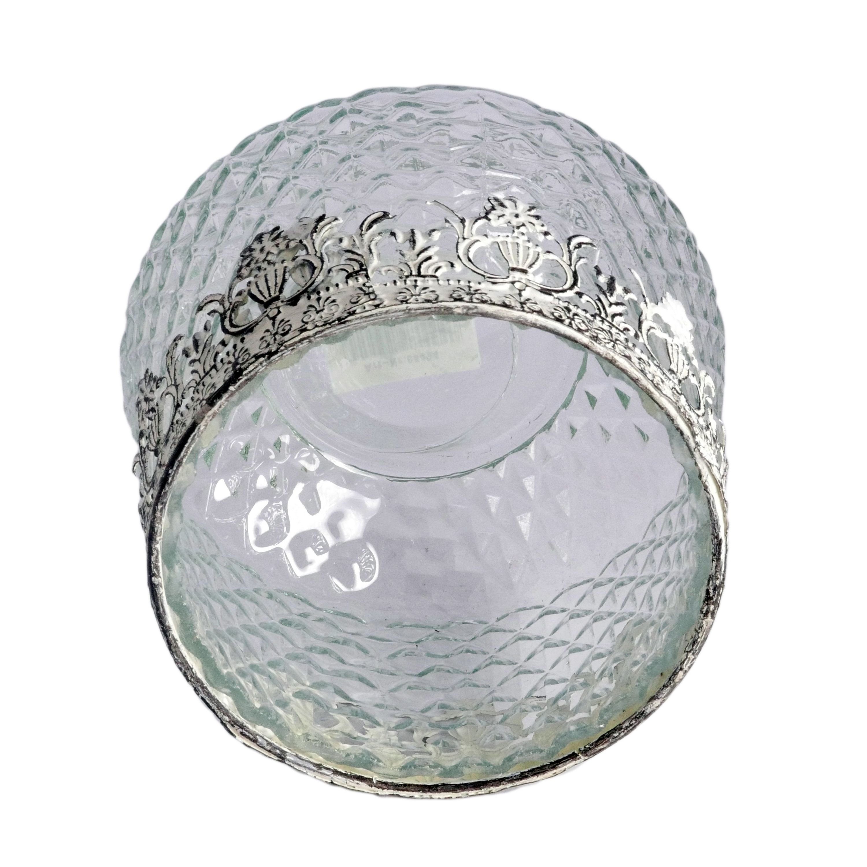 B&S Windlicht Teelichtglas Zierrand Metall