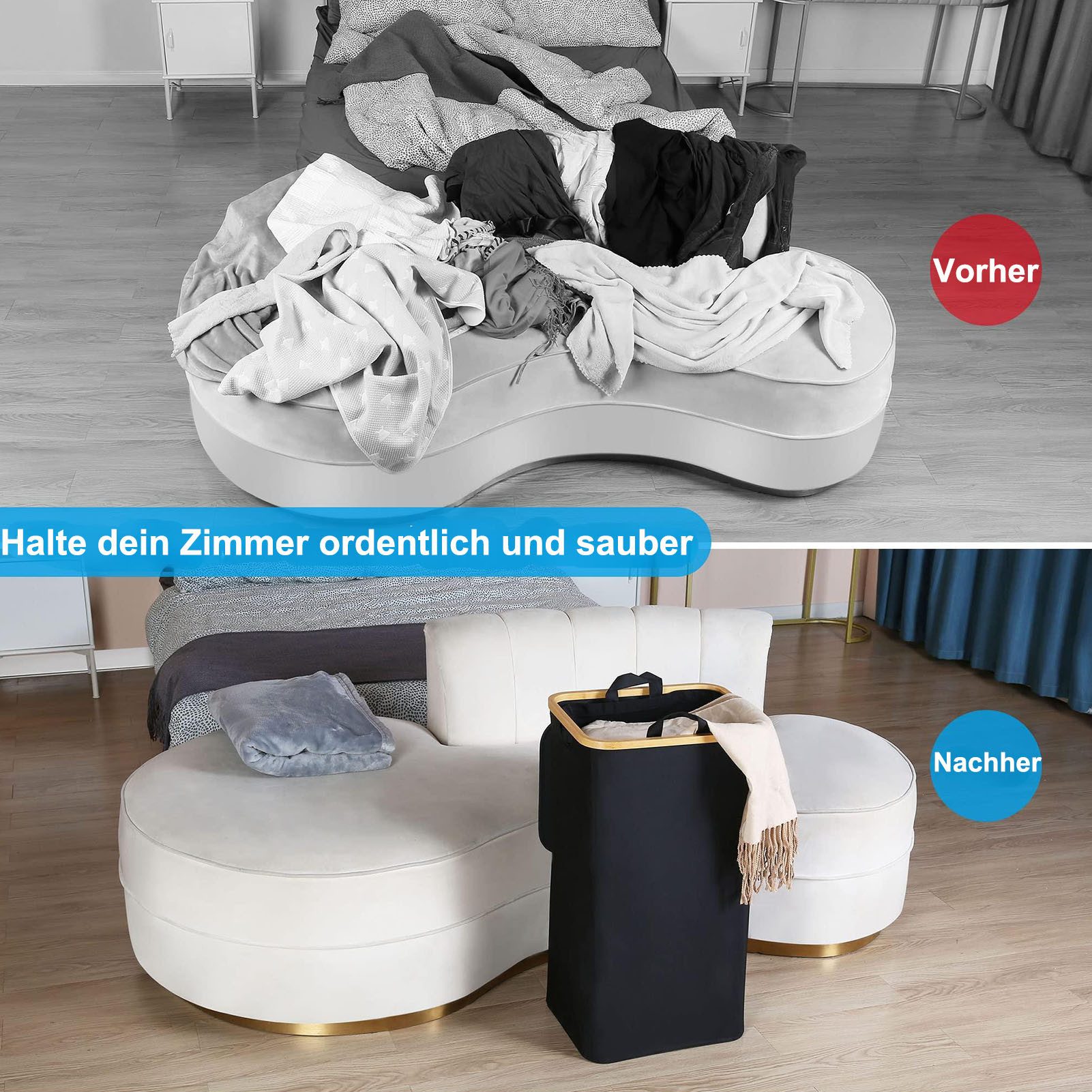 SURFOU Wäschekorb Wäschesammler mit Deckel Laundry Baskets Waschesammelbox Wäschetonne (100L Große Speicherkapazität Faltbarer Wäschesack aus Oxford-Gewebe Bamb – Bild 3 von 5