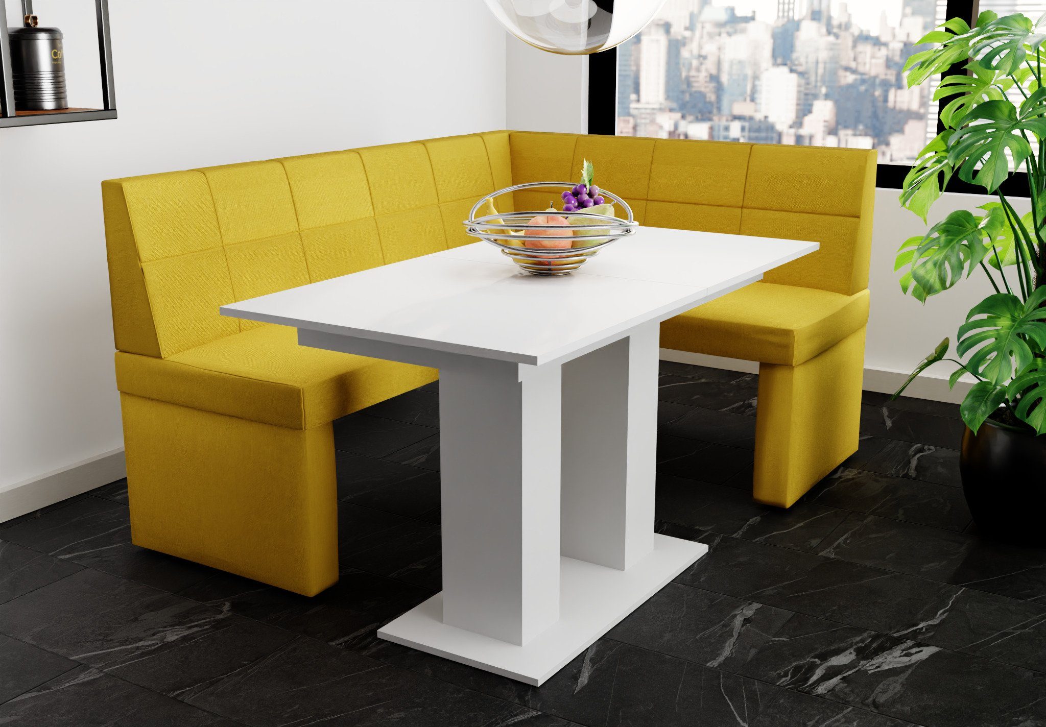 Tisch ausziehbarer Möbel Größe Eckbankgruppe mit Tisch Eckbankgruppe Weiß „BLAKE XL“ 196x142cm Fun matt,