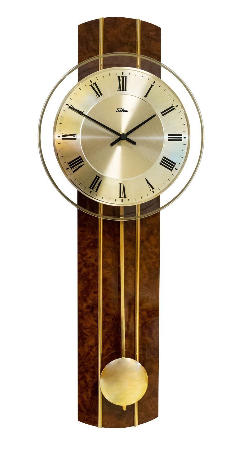 Selva Technik Wanduhr SELVA Funk-Pendelwanduhr Wurzelnuss Grafrath