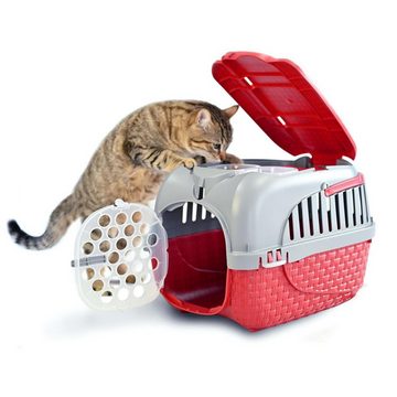 PETGARD Tiertransportbox Transportbox Hundebox Katzenbox Kleintierbox TOUR, 51 x 32 x 34 cm inkl. gratis Napf Rot