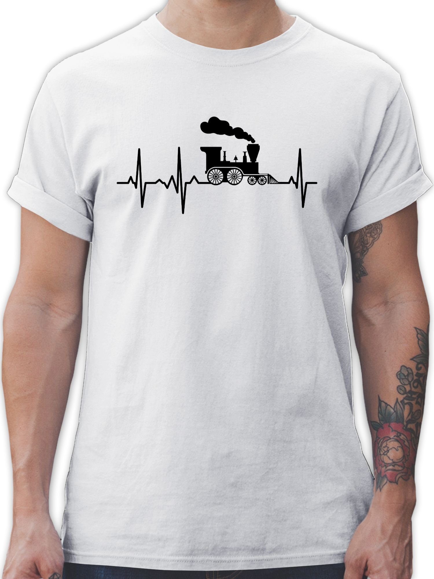 Shirtracer T-Shirt Dampflok Herzschlag I Dampflokomotive Geschenk Eisenbahner Eisenbahnli Hobby Outfit 3 Weiß | T-Shirts