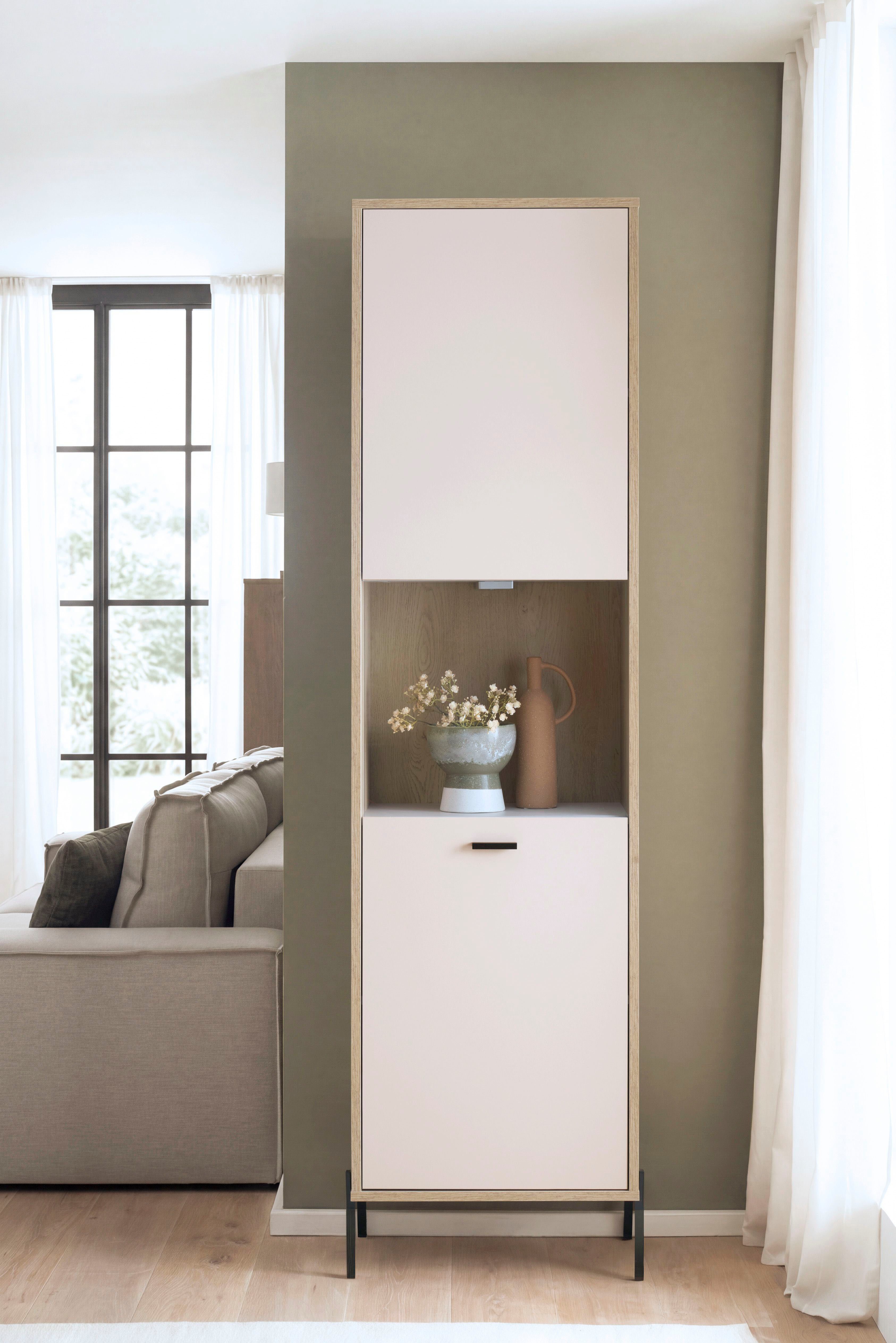 Home affaire Vitrine Fredericia, moderner Hochschrank,Glasvitrine in Kaschmir, Standvitrine zeitlos, schwarze Metallgriffe und -füße, ausreichend Stauraum
