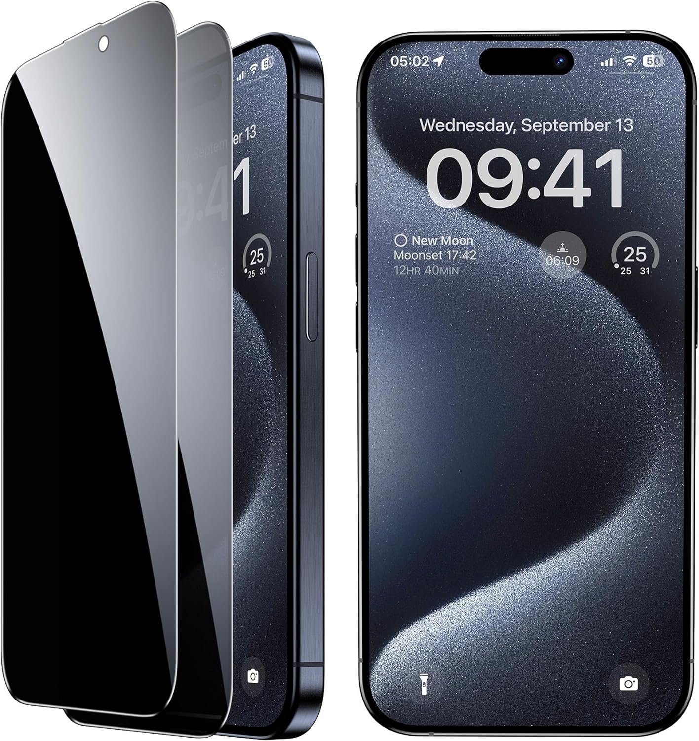 MSM Displayschutzglas 4in1 Schutzglas für iPhone 15 Pro Max Panzerfolie Blickschutz Anty-Spy