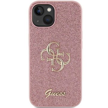 Guess Smartphone-Hülle Guess Apple iPhone 15 Schutzhülle Case Glitter Script Big 4G Rosa