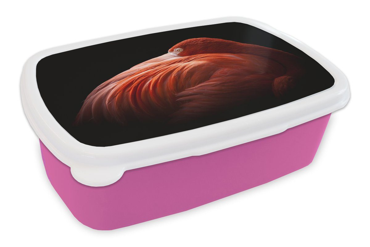 MuchoWow Lunchbox Flamingo - Federn - Rosa, Kunststoff, (2-tlg), Brotbox für Erwachsene, Brotdose Kinder, Snackbox, Mädchen, Kunststoff | Lunchboxen