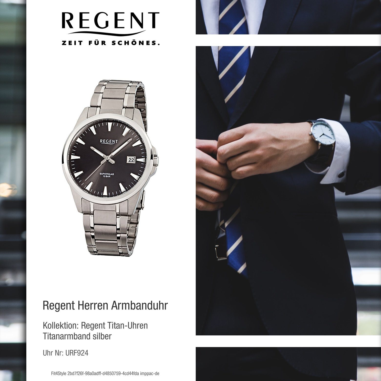 40mm), (ca. rund, Herren-Armbanduhr Armbanduhr groß Herren Analog, Quarzuhr Regent Titanarmband silber Regent