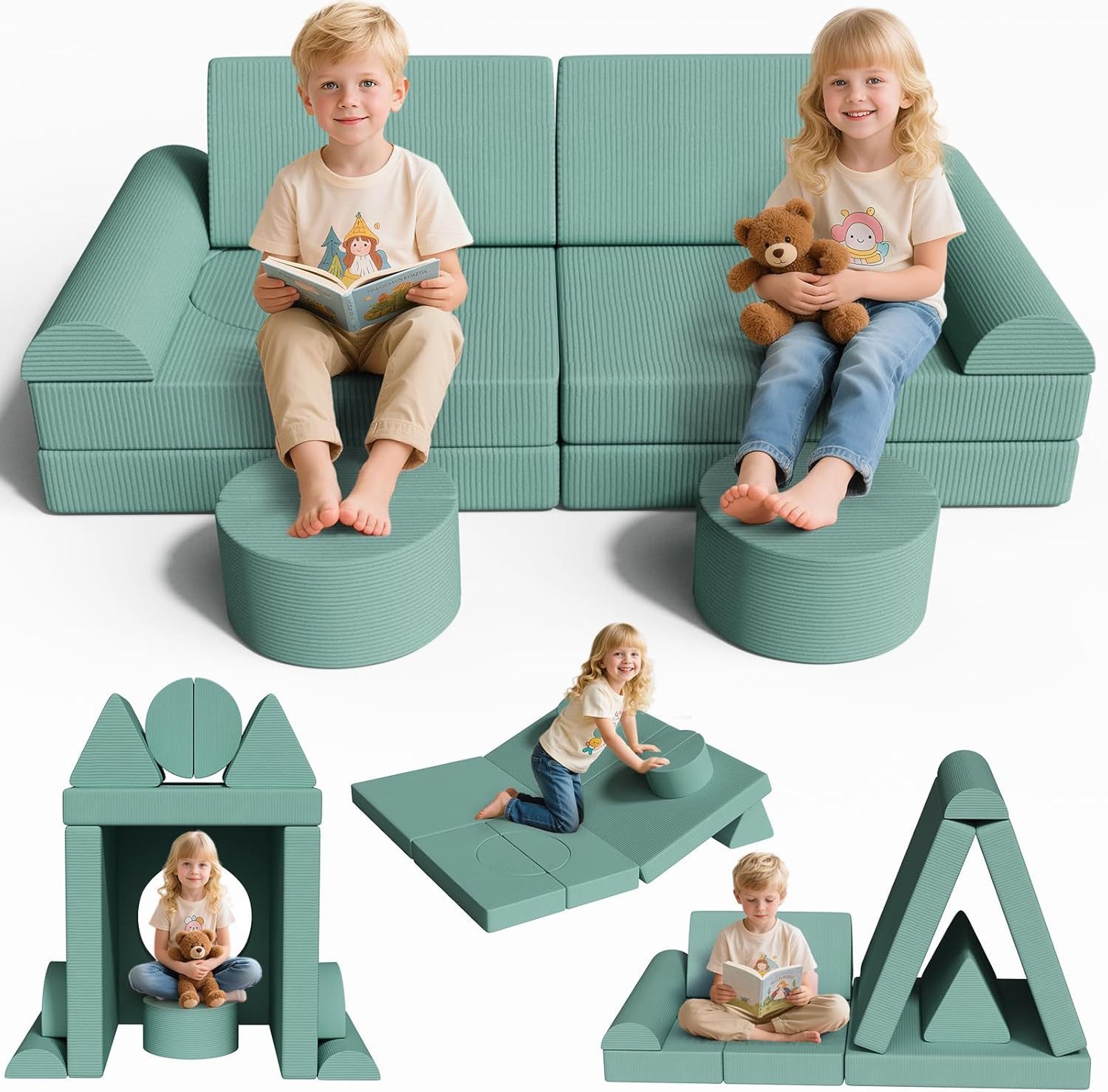 TLGREEN Kindersofa Spielsofa Cord, 14-Teiliges Modulare Kinderspielcouch, Kindersofa-Bausteine, Spielsofa für Kinder, kreatives Spielen für Kuschelecke im Kinderzimmer