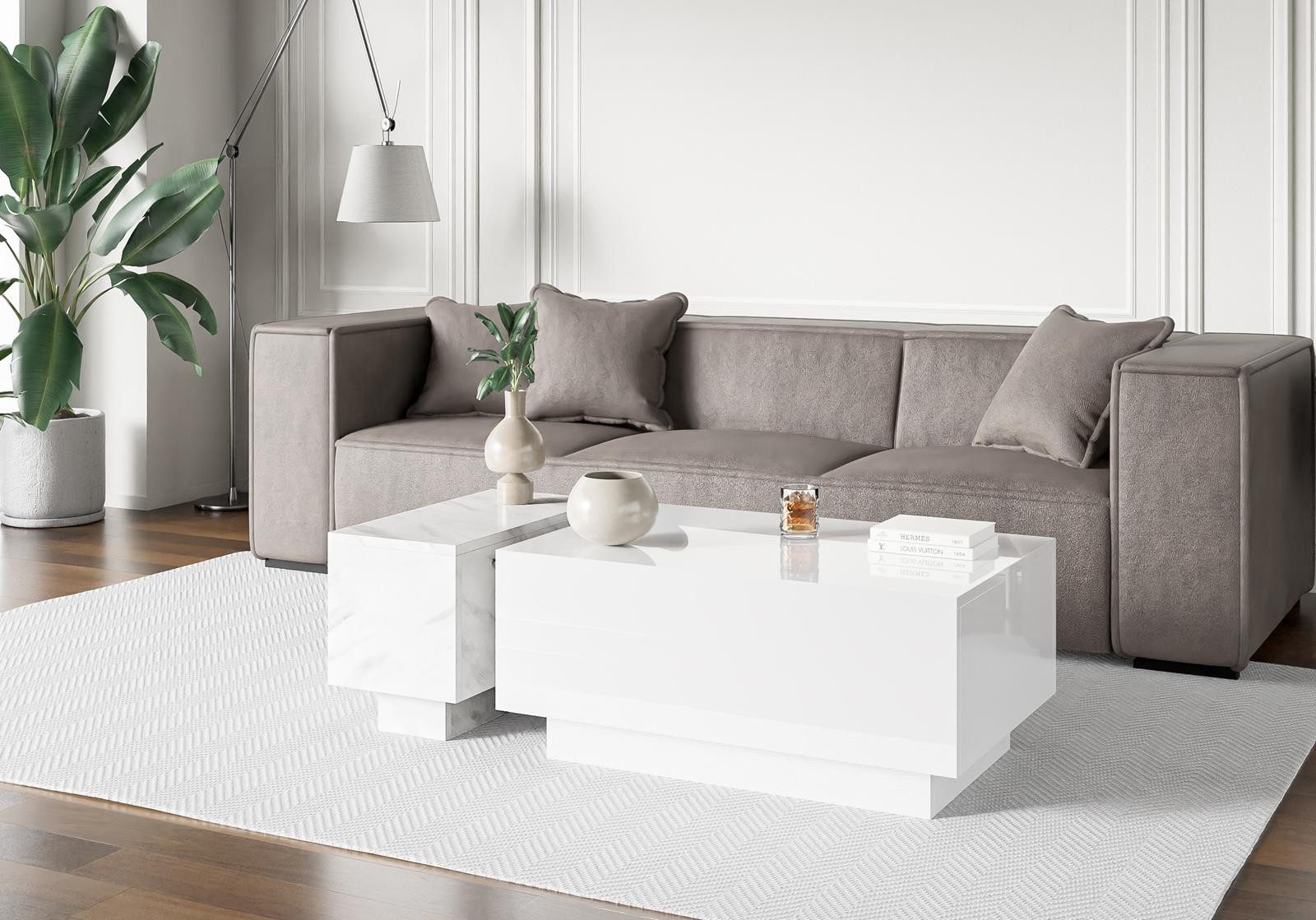 Compleo Couchtisch (2.set) Rechteckiger Couchtisch, Marmor günstig online kaufen
