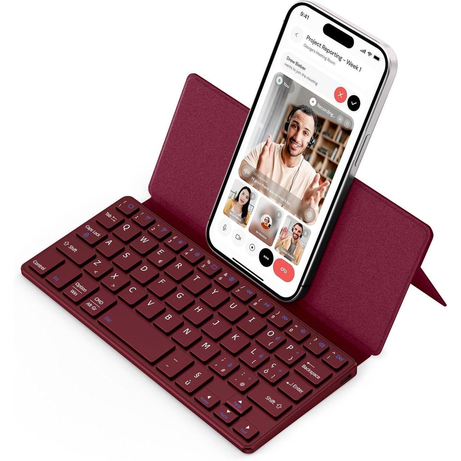 LuxusKollektion Etui Tastatur Bluetooth klappbar mit Ständer für 2 Geräte Handy Tablet