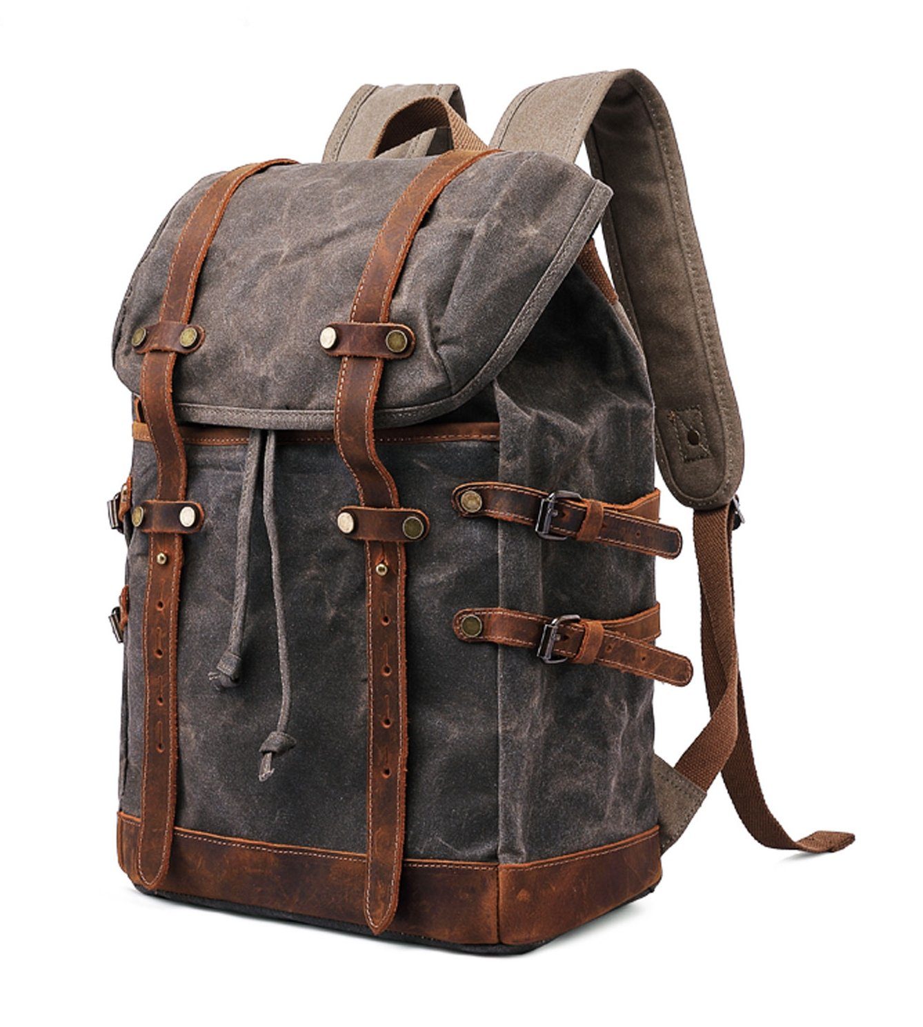 REDOM Laptoprucksack Rucksack Schulrucksack Lederrucksack Reiserucksack Schultertasche (Vintage Echtes Leder Canvas Notebook Laptop Tasche Schule Uni Rucksack, Backpack mit Laptopfach, für bis 17,3-Zoll Laptop, Echtleder, Canvas), für Herren Damen Jungen Teenager Freizeit Arbeit Business Reisen