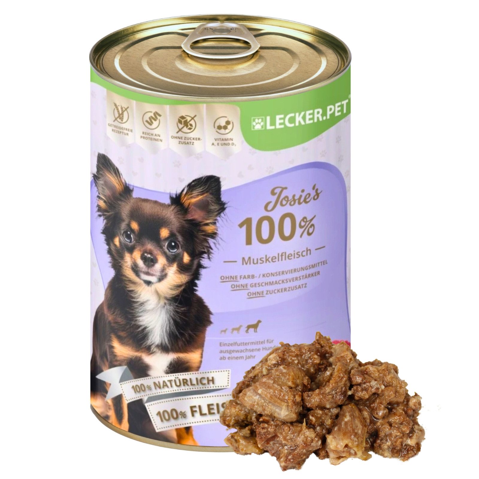 Lecker.Pet 12 x 400 g Lecker.Pet® Josie's 100 % Muskelfleisch Rind Hundefutter Rind, 12St.