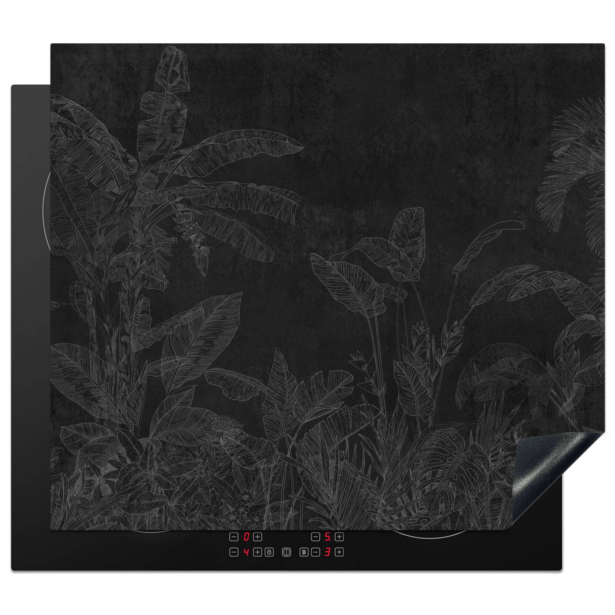 MuchoWow Herd-Abdeckplatte Beton - Muster - Schwarz, Vinyl, (1 tlg), Ceranfeldabdeckung Küche, Herdabdeckplatte Einteilig, 60x52 cm