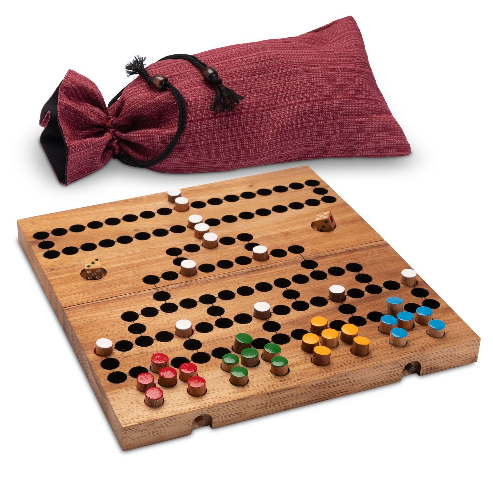 LOGOPLAY Spiel Blockade für 4 mit Stoffbeutel, Gesellschaftsspiel, Blockade Würfel- und Strategiespiel für 2 bis 4 Spieler Spielfeld 26