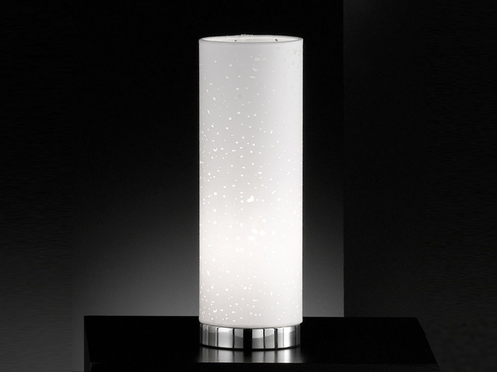 meineWunschleuchte LED Tischleuchte, Dimmfunktion, LED Design-Klassiker wechselbar, Zylinder Stofflampe Lampenschirm - dimmbar Weiß Silber-Weiß 35cm Warmweiß
