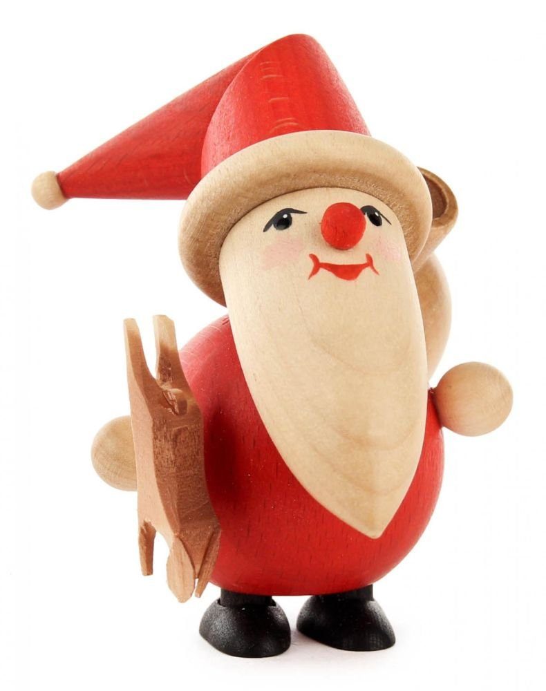 Dregeno Erzgebirge Weihnachtsfigur Miniatur Weihnachtsmann Wilddieb H=9cm NEU, mit Reh und Rucksack