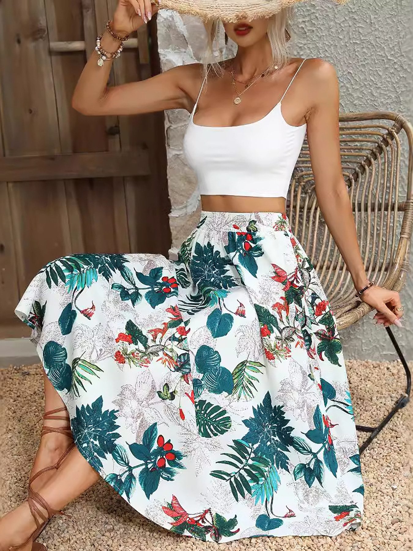DEBAIJIA Midirock Damen Röcke Sommer Vintage-bedruckte günstig online kaufen
