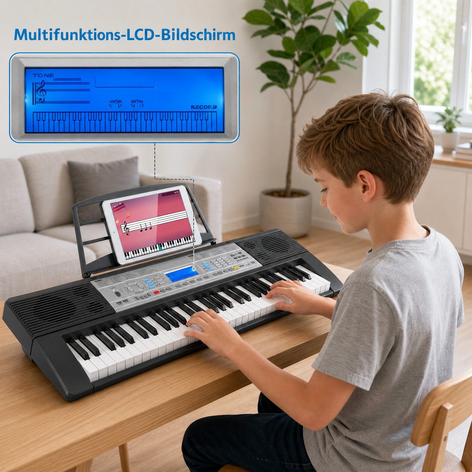 TLGREEN Digitalpiano Keyboard Piano 61 Tasten (Einsteiger E-Piano mit LCD-Display, 500 Klänge, Lernfunktion, MIDI & USB-Anschluss), 61-Tasten E-Keyboard für Kin – Bild 3 von 5