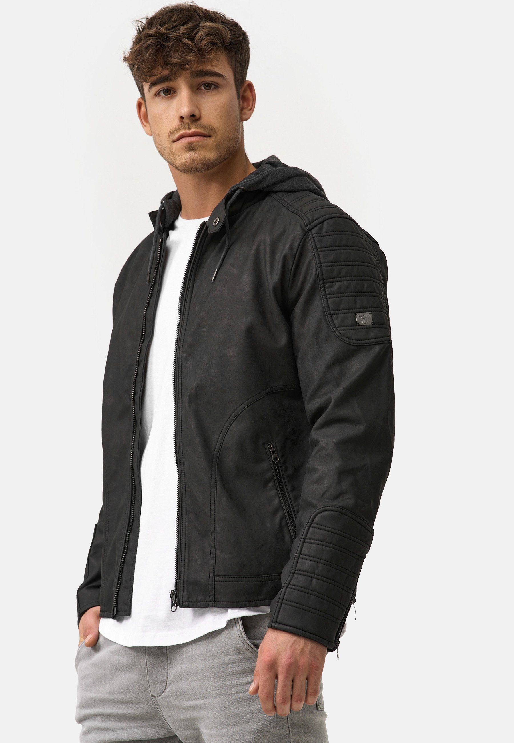 Indicode Lederimitatjacke Herren Miguel Übergangsjacke Herrenjacke mit Kapuze