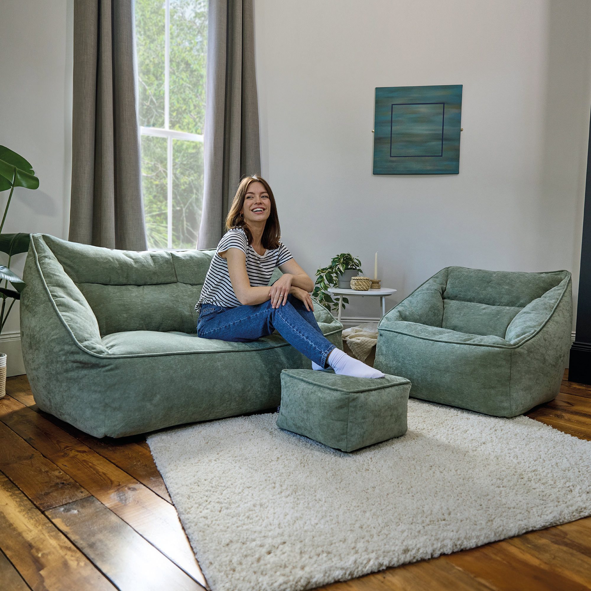 icon Sitzsack Sofa und Sessel aus Chenille „Cecilia" mit Sitzpouf (Spar-Set günstig online kaufen