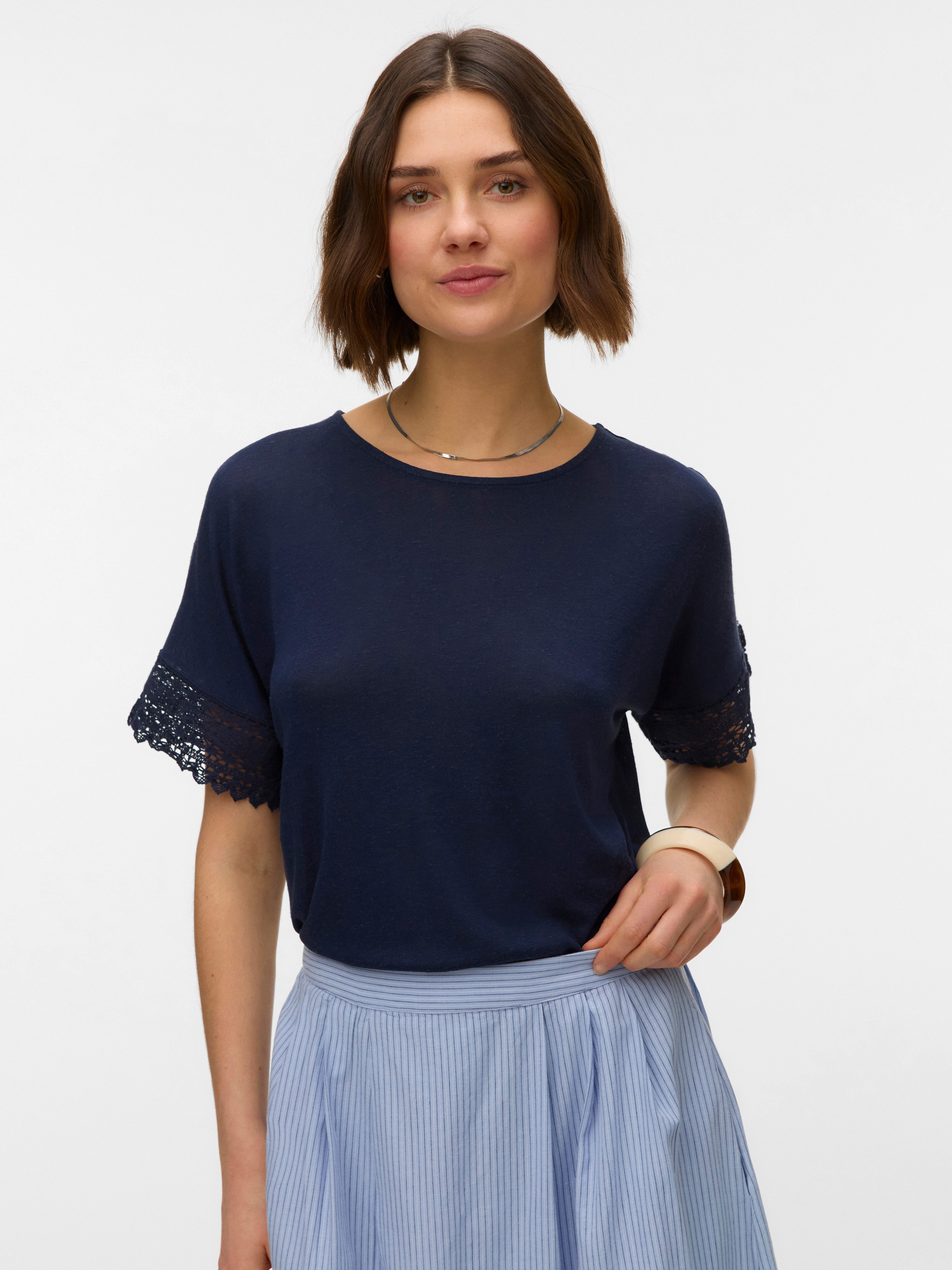 Vero Moda Kurzarmshirt VMGINA SS LACE TOP JRS Viskosemischung