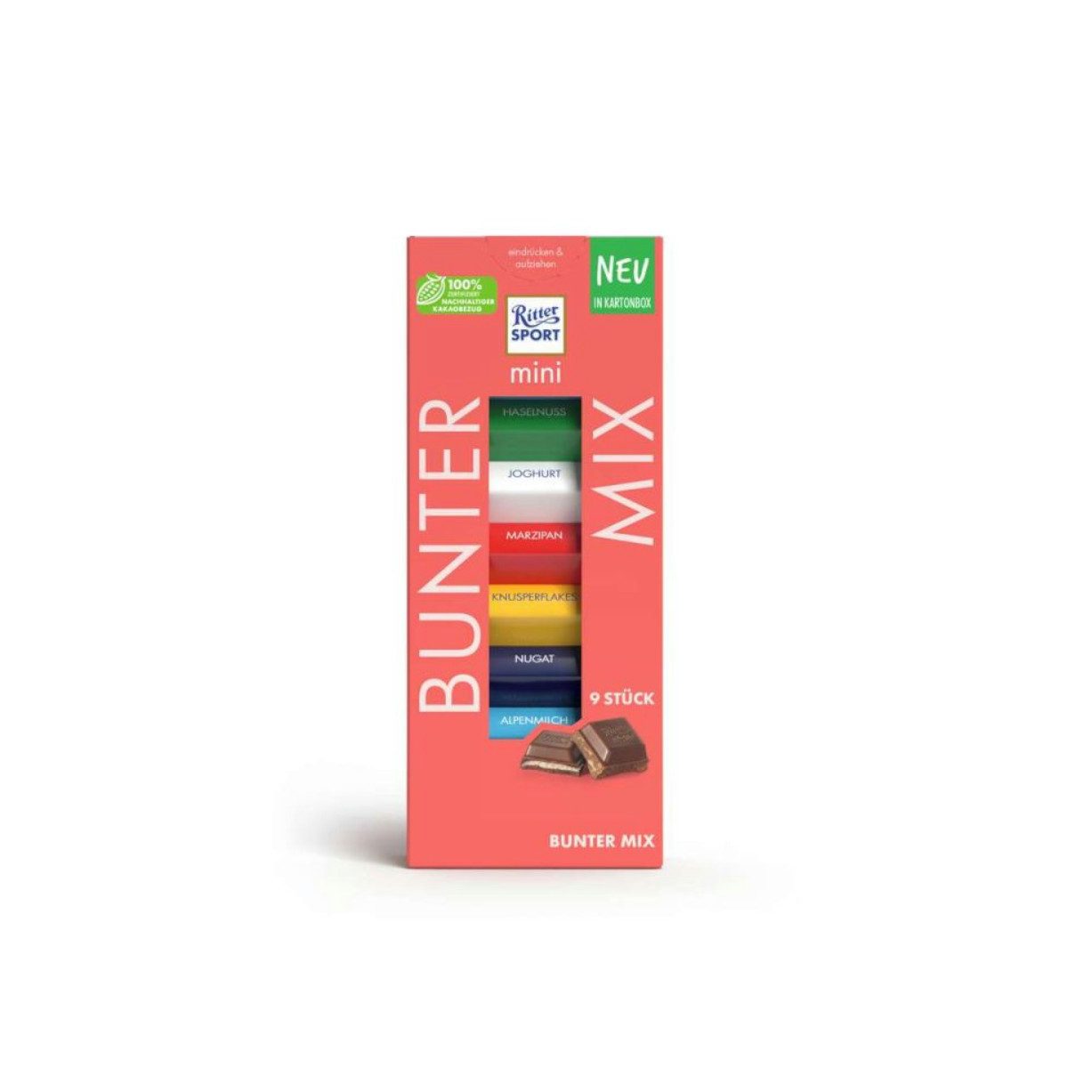 Ritter SPORT Schokolade, Ritter Sport Mini 9er Bunter Mix Mischung aus Schokoladentafeln 150g