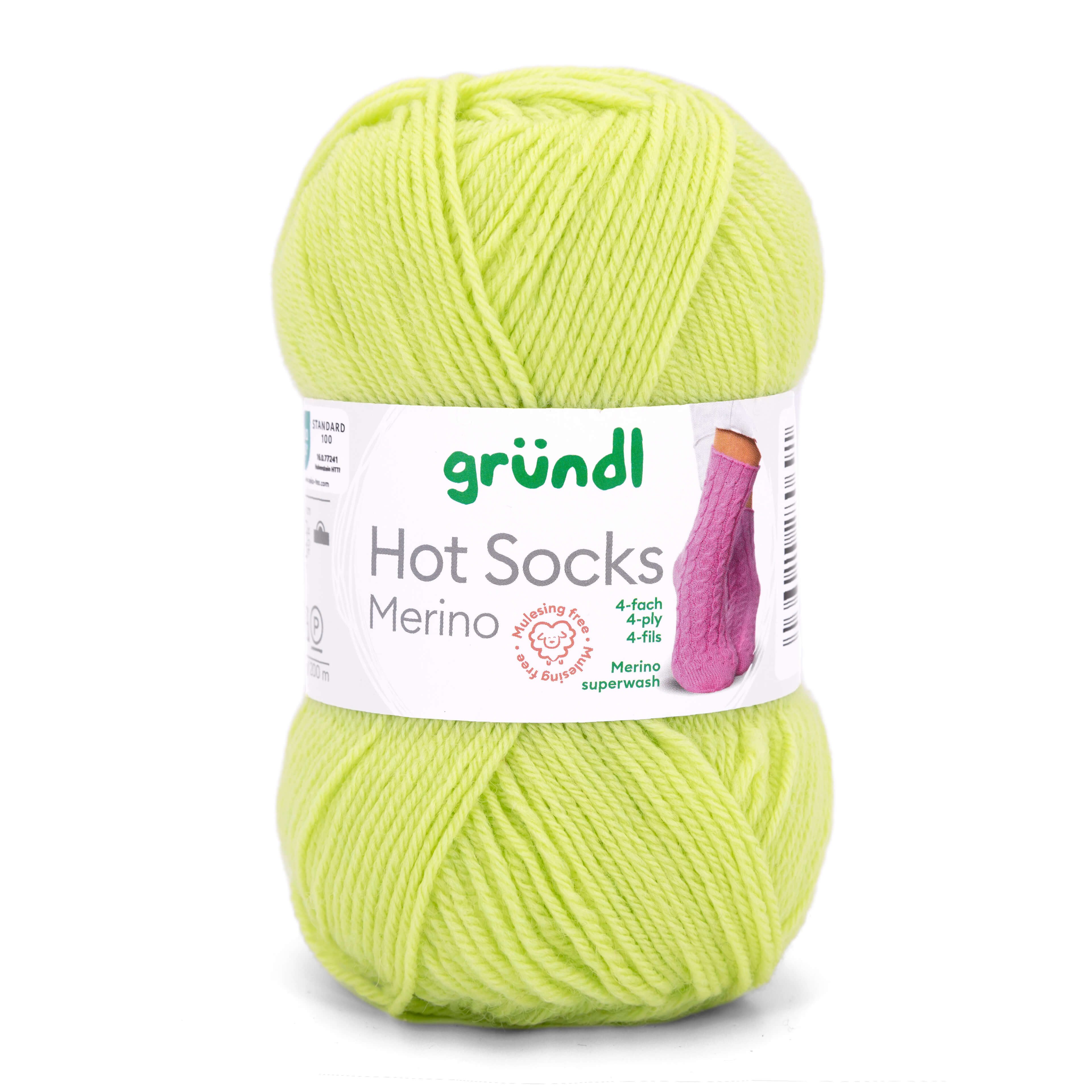 Gründl Hot Socks Merino Sockenwolle 4fädig einfarbig Häkelwolle, 210,00 m (50g Sockengarn 4fach uni, Strumpfwolle 4-fädig / 4-fach mit Merinowolle), 75% Wolle, 25% Polymaid
